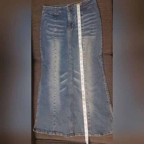 Y2K Denim Maxi Skirt Mermaid Trumpet Slit 90s Streetwear Revival - Picture 13 of 15